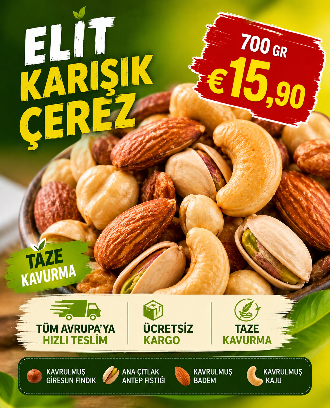 Kampanyalı Elit Karışık Çerez 700 gr. (Antep-Fındık-Badem-Kaju